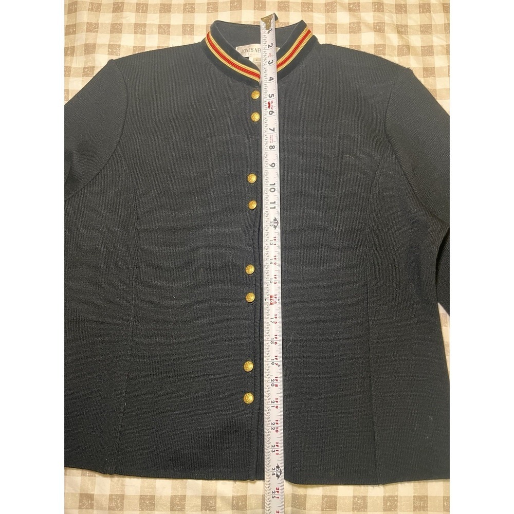 VTG Military Chic Black Cardigan Gold Buttons Mandarin Style Collar Sportswear - Picture 2 of 8